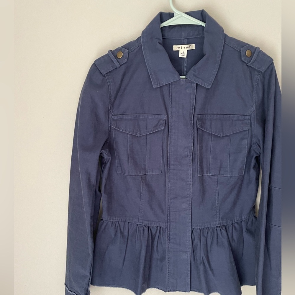 Francesca’s Miami Brand Dark Periwinkle Peplum Light Jacket - Picture 3 of 8